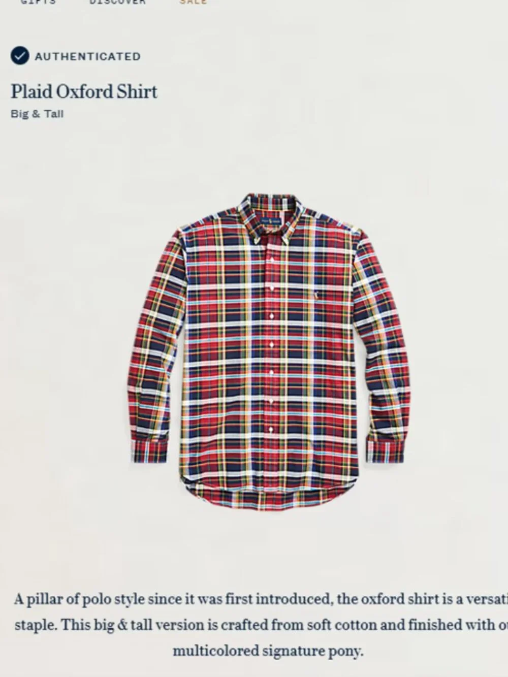 Polo Ralph Lauren Plaid Long Sleeve Button Down Shirt Big & Tall 3XLT